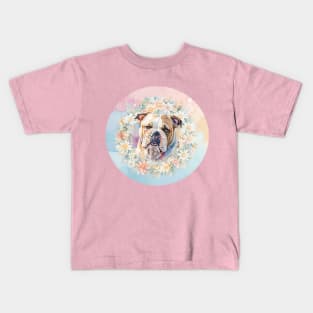 Bulldog Floral Wreath Kids T-Shirt